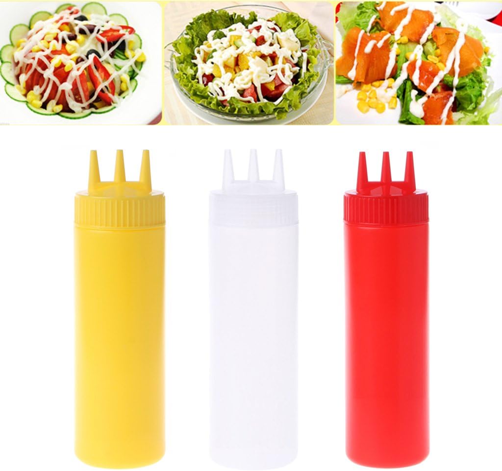3 Hole Squeeze Bottle Condiment Dispenser Sauce Vinegar Oil Ketchup Cruet Bin Ketchup Bottle Squeeze, White