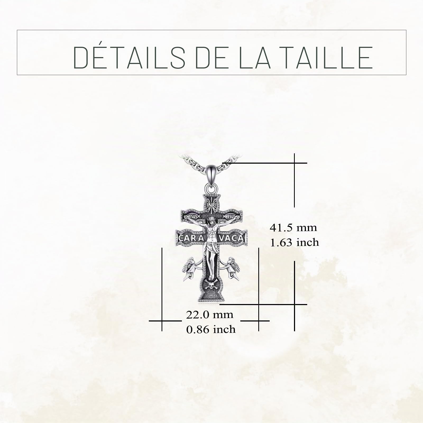Vadmans Collier Caravaca en argent sterling avec pendentif en forme de croix de Jésus Caravaca - Cadeau pour homme et femme, Argent sterling, Pas de gemme