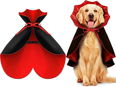 Cape for Dogs, Dog Halloween Costumes for Large Medium Small Dogs, Puppy Vampire Costumes, Cat Cloak Cosplay Party, Red and Black