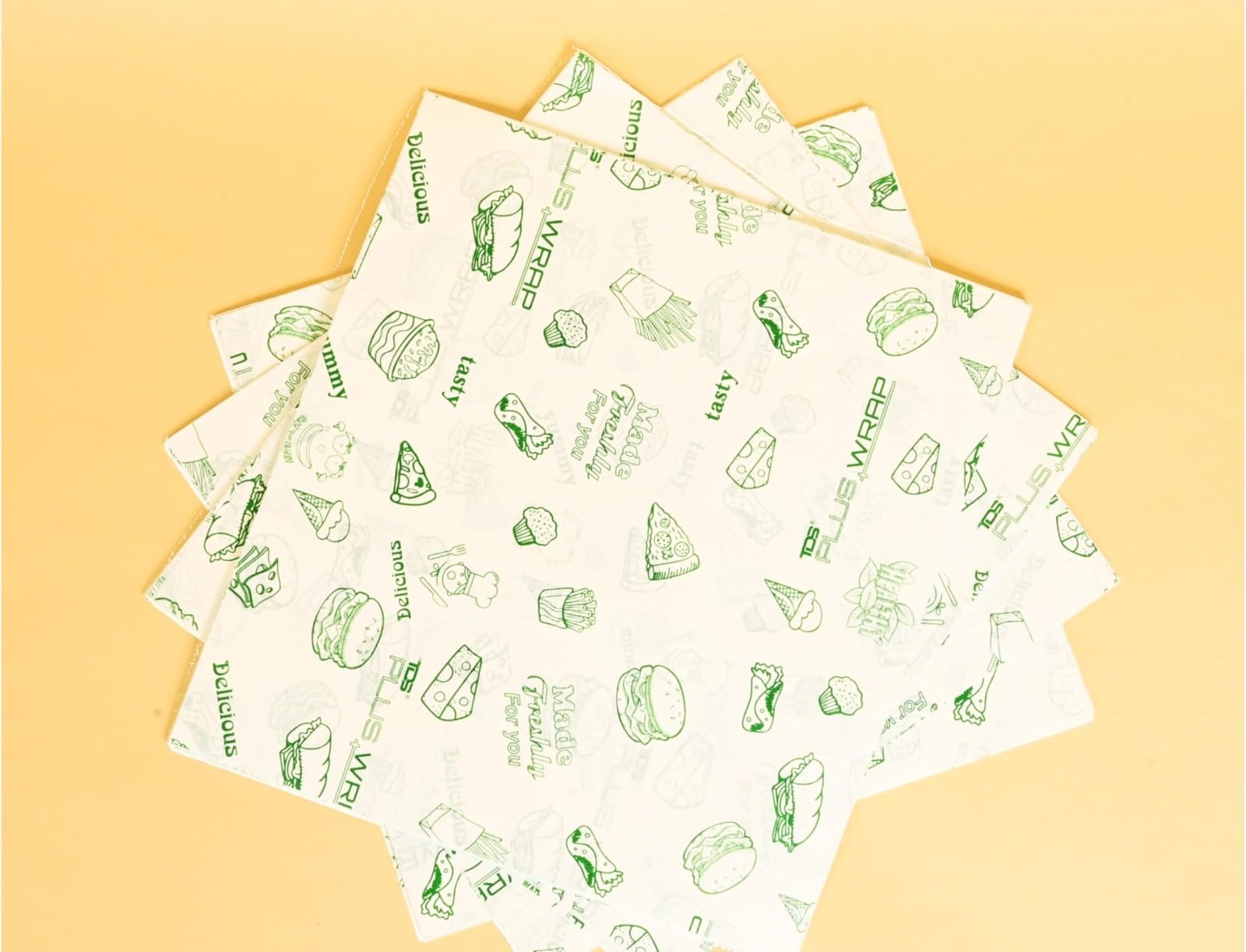 TDS PLUS WRAP Wrapping/Butter Paper, Oil Proof/Sandwich Wrap, Food Wrapping Size - Pack of 200 Sheets (Grn Print)