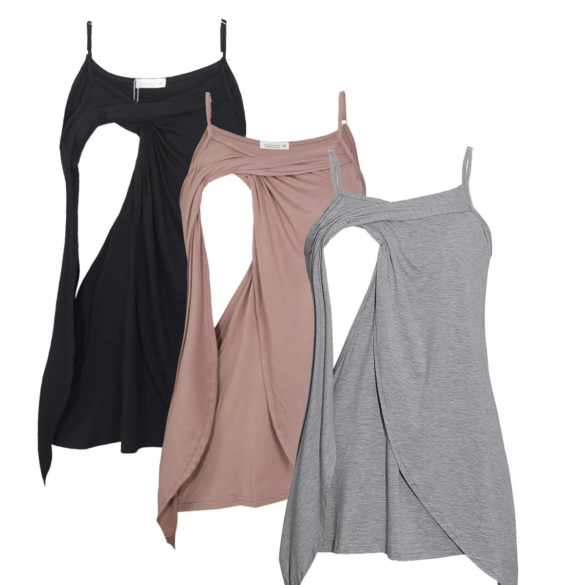 PARNIXS Women's Maternity Nursing Tank Tops Sleeveless Breastfeeding Clothes Shirts (3 Pack) [2022 Upgraded Version]