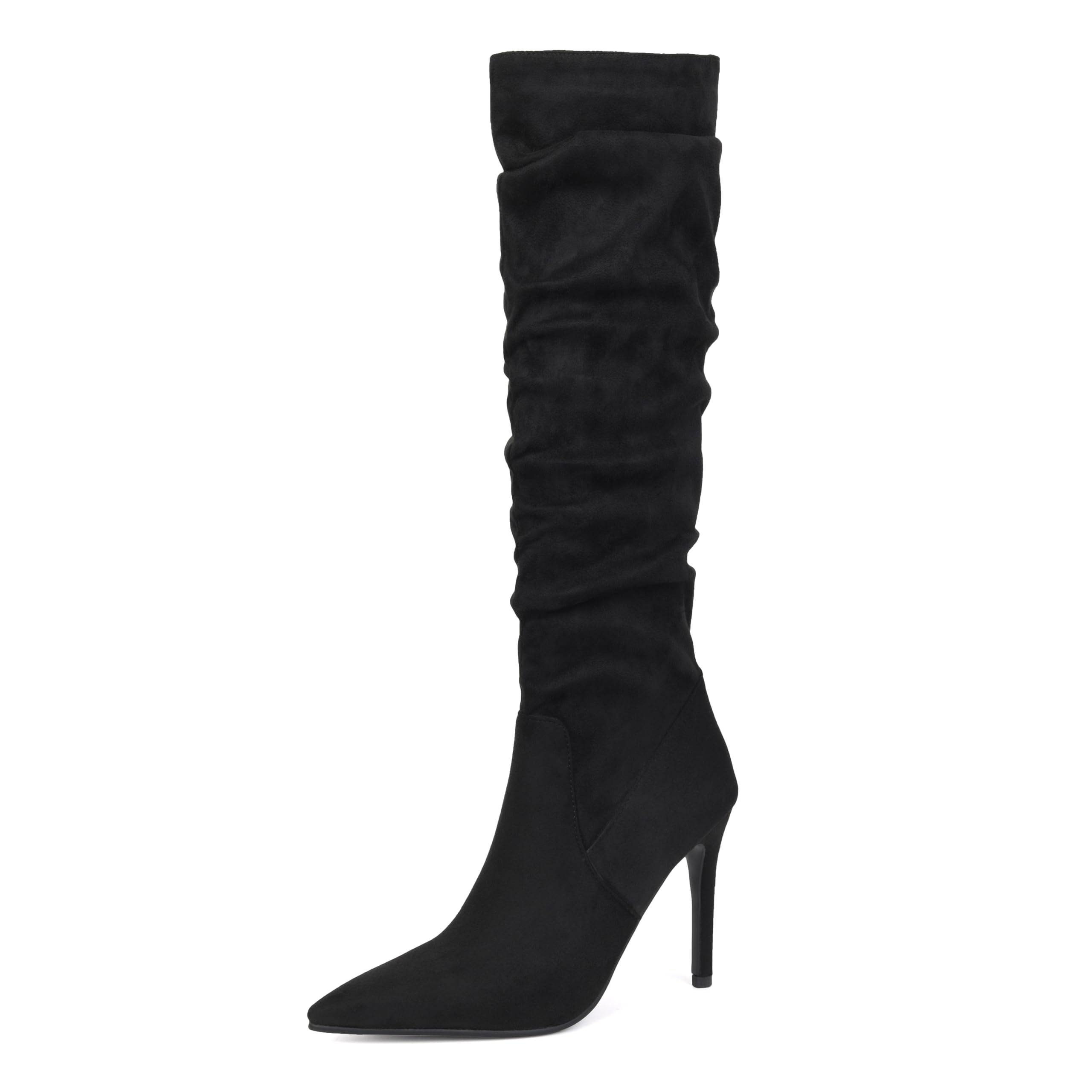 BEAUPAS Womens Slouchy Faux Suede Tall Boots Pointed Toe Stiletto Boots Knee High Boots High Heel Long Boots