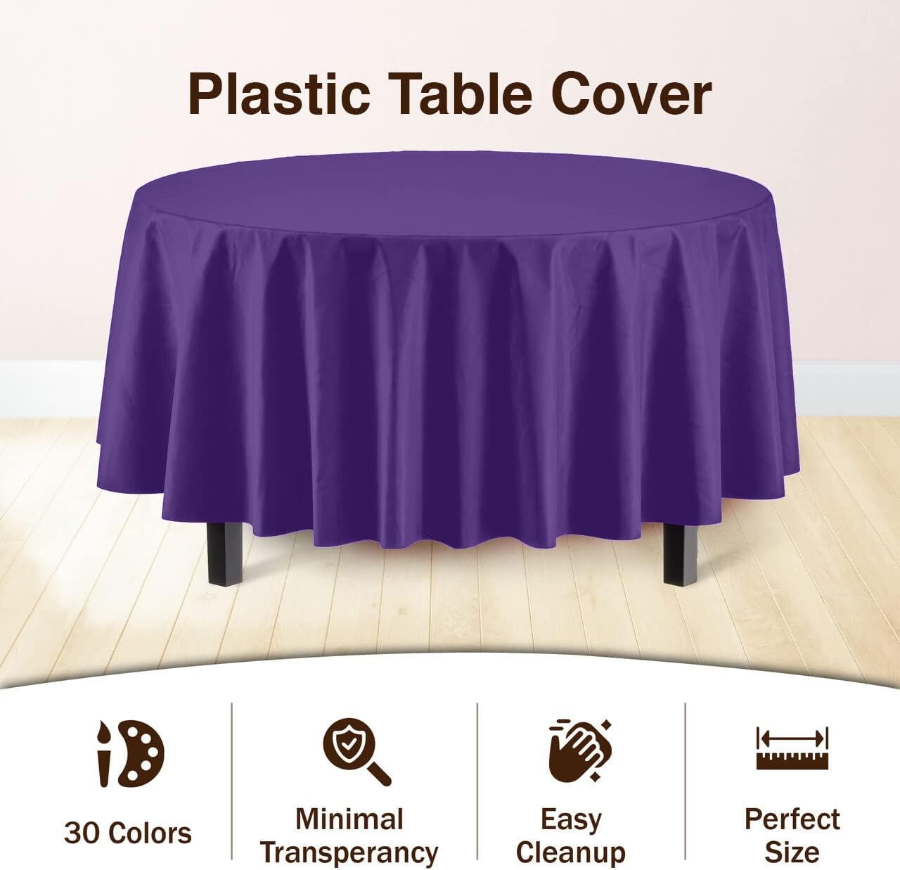 Exquisite 12-Pack Premium Plastic Tablecloth 12-Pack Premium Plastic 84-Inch Round Tablecloth - Purple