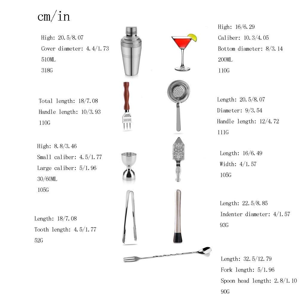 Kit Cocteleria Herramientas de cóctel coctelera Conjunto I Bar, 9 Piezas for Bar Kit - Set colador, Jigger, Cóctel Muddler y la Cuchara, Cocktail Shaker Set Profesional Coctelera para Cócteles