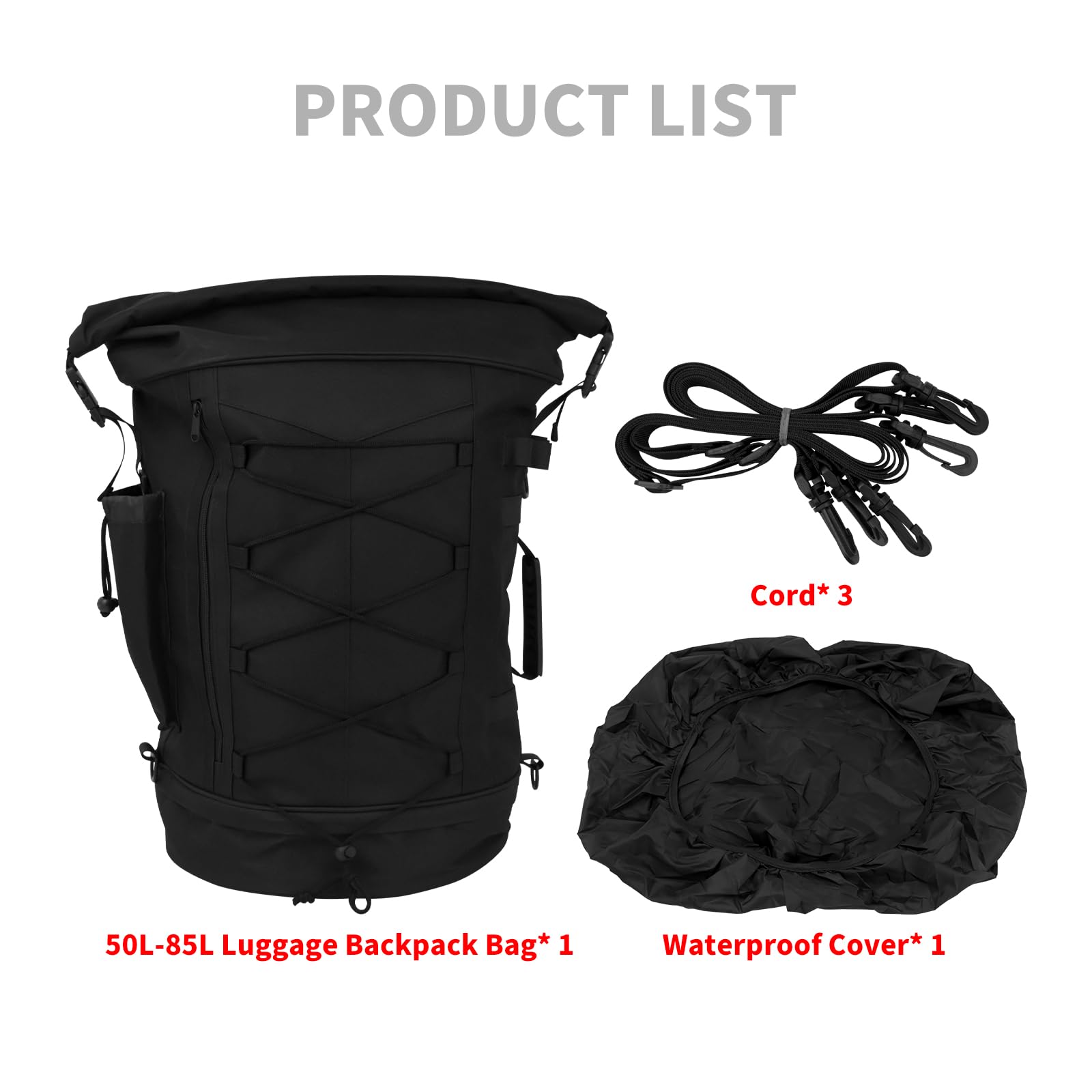 Borsa da viaggio sissy bar espandibile 50-80 l, antipioggia, tracolla, compatibile Harley, Yamaha, Suzuki, Kawasaki