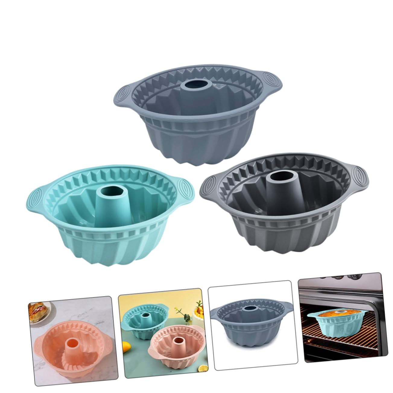 3piezas Molde De Pastel De Antiadherente De Molds Redondos para Mousse y Chiffon Diseño Asas para Hornear Limpieza y Almacenamiento