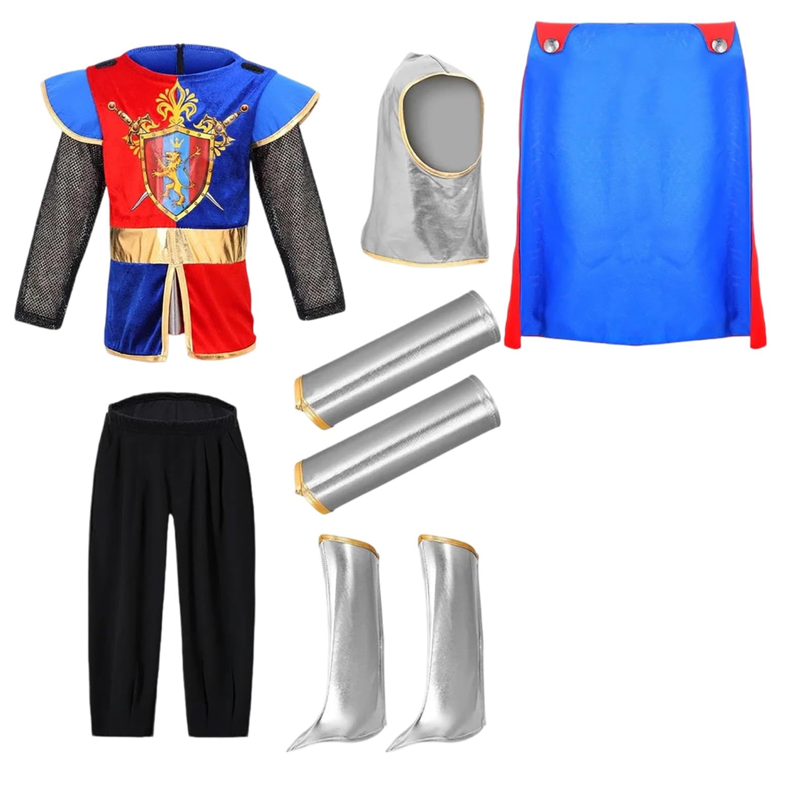 Costume da cavaliere medievale per bambini, costume da re Arthur Karack, pantaloni, mantello, 3 pezzi, cosplay, feste a tema, spettacoli, giochi di ruolo, clubwear