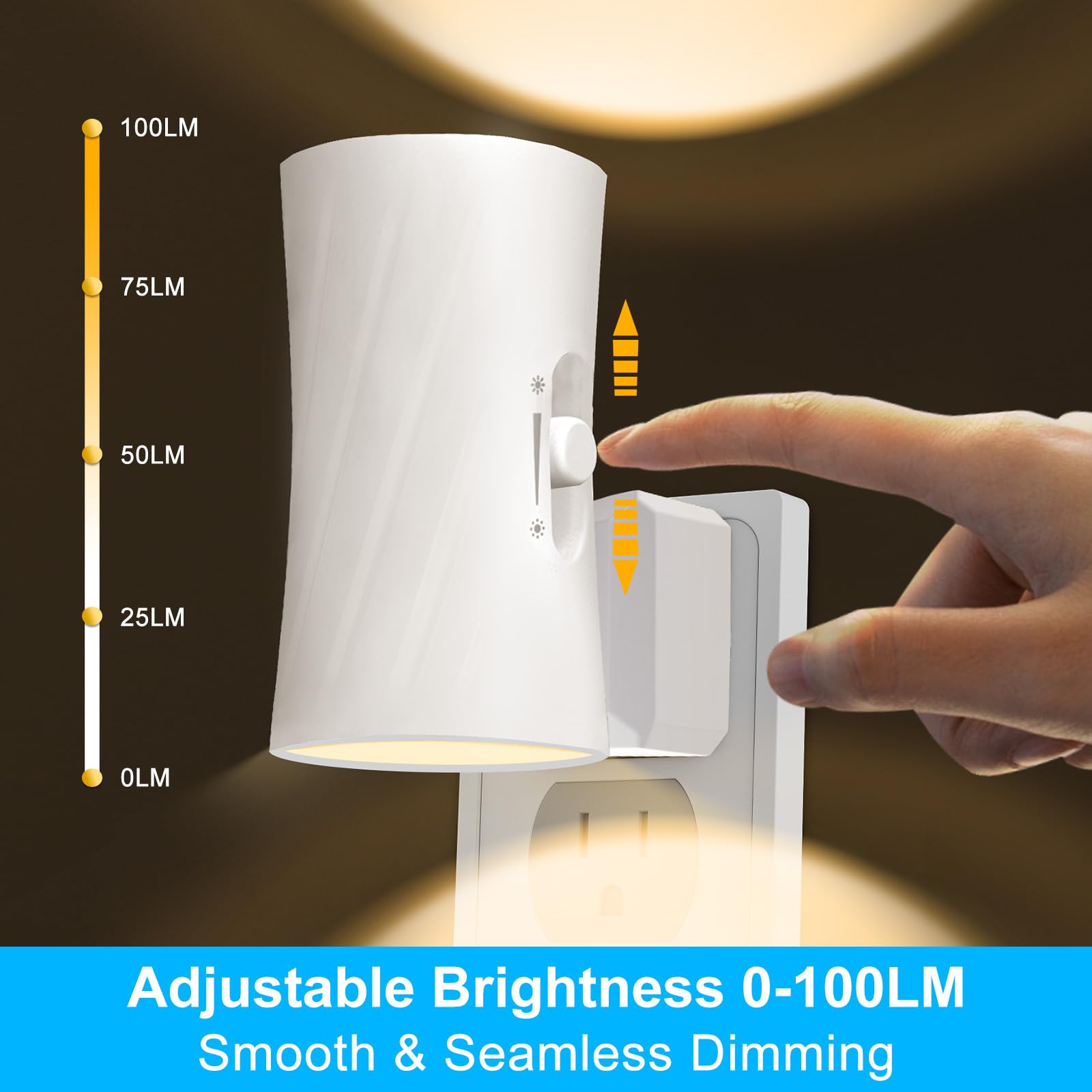 LED-Nachtlichter zum Einstecken in die Wand, 3000 K/5000 K umschaltbar, 2 Stück, Nachtlicht zum Einstecken, 0–100 lm, dimmbares Nachtlicht, modernes Nachtlicht, Dämmerung bis Morgendämmerung, Sensor
