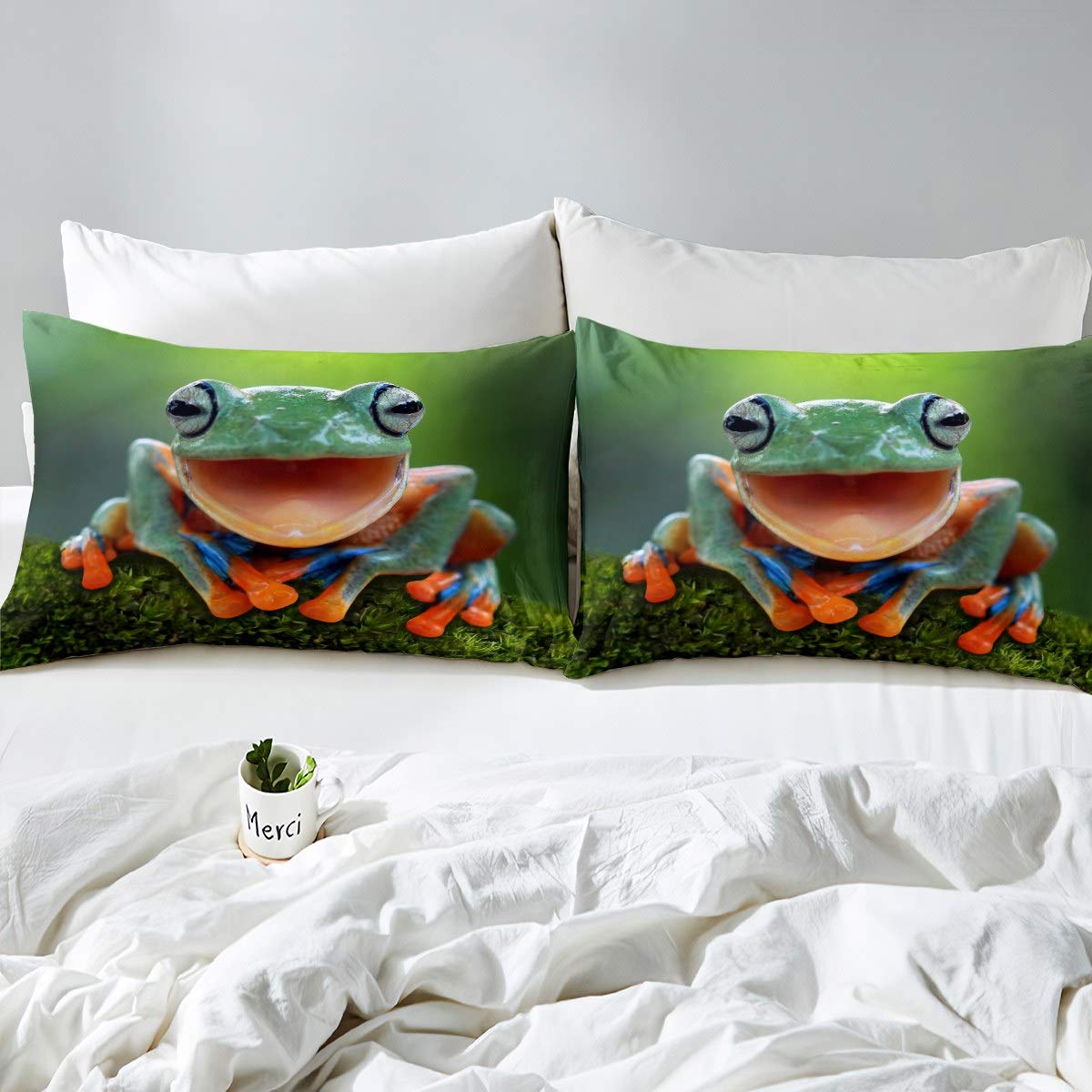 Loussiesd Frog Bedding Set Tropical Amphibian Duvet Cover 3D Animal ThemeComforter Cover for Children Kids Boys Girls Tropical Rain Forest Nature Bedspread Cover Room Decor Bedclothes Single - Image 2