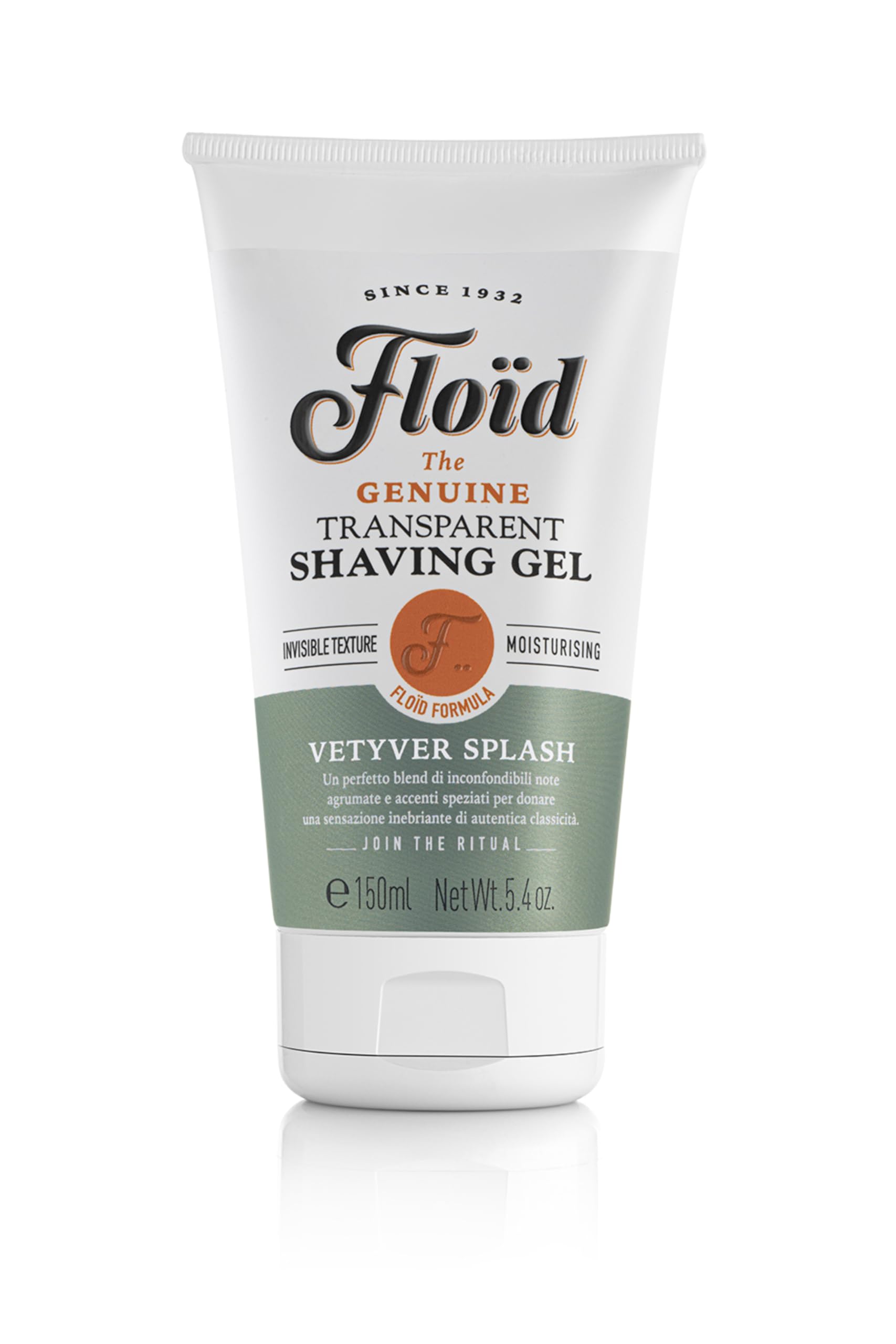 Floïd Transparent Shaving Gel Vetyver Splash (150 ml), Gel da barba profumato con glicerina idratante, Crema da barba trasparente per una rasatura comfortevole
