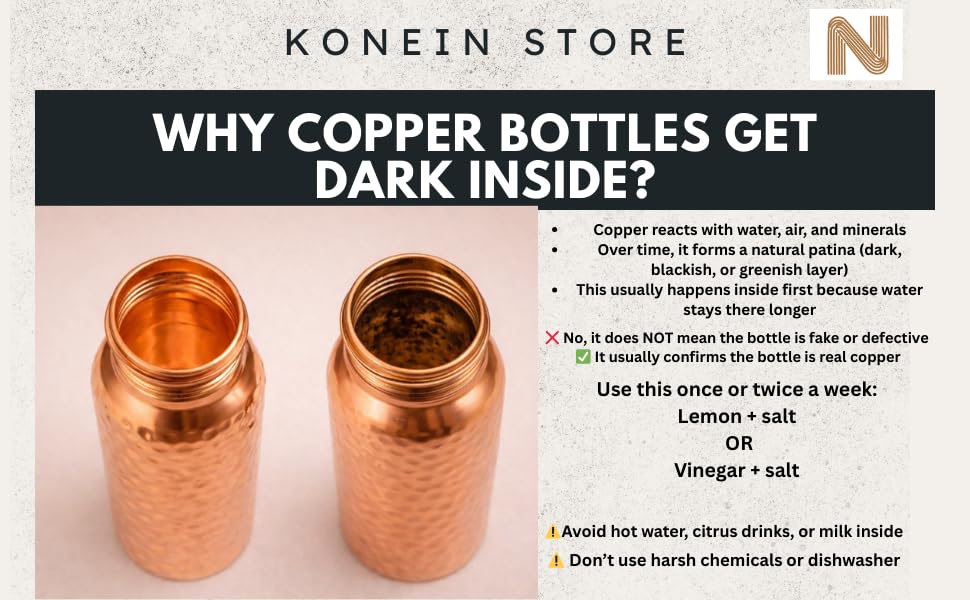 Amazon.com: KONEIN 100% Copper Water Bottle, Hammered Finish
