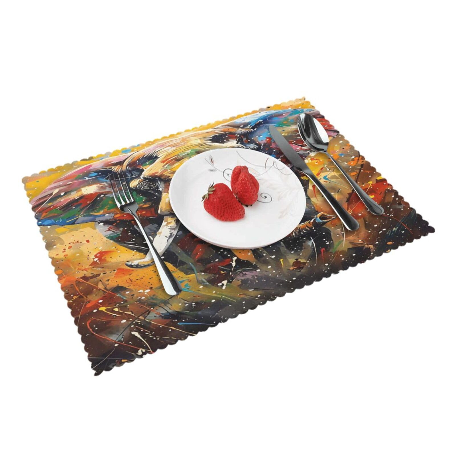 Colorful Elephant Art Print (2) Placemats Set of 4 Print Table Mats Place Mats Table Decor for Kitchen Dining 12X18 in
