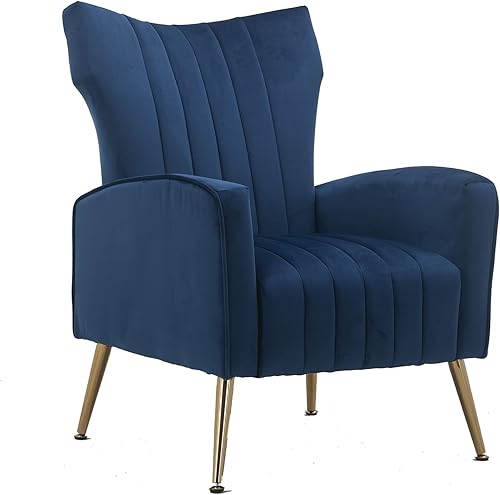 Miniatura 19 de Artechworks Silla decorativa curvada con patas doradas de metal dorado con brazo tapizado de terciopelo, silla moderna para sala de estar,