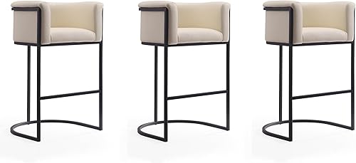 Miniatura 8 de Manhattan Comfort Cosmopolitan - Taburete de bar, asiento tapizado de piel sintética, marco de metal negro con reposapiés, respaldo semicírculo,