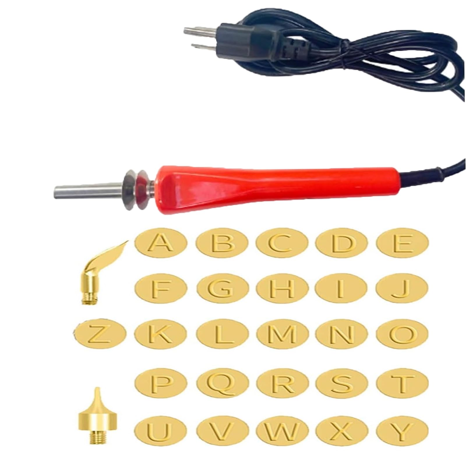 Molde De Cobre De 26 Letras, Juego De Tallado/Quema De Madera DIY, Juego De Quema De Madera/Cuero DIY, Herramientas De Bricolaje para Soldar Letras (Soldering Iron +26 Letters)