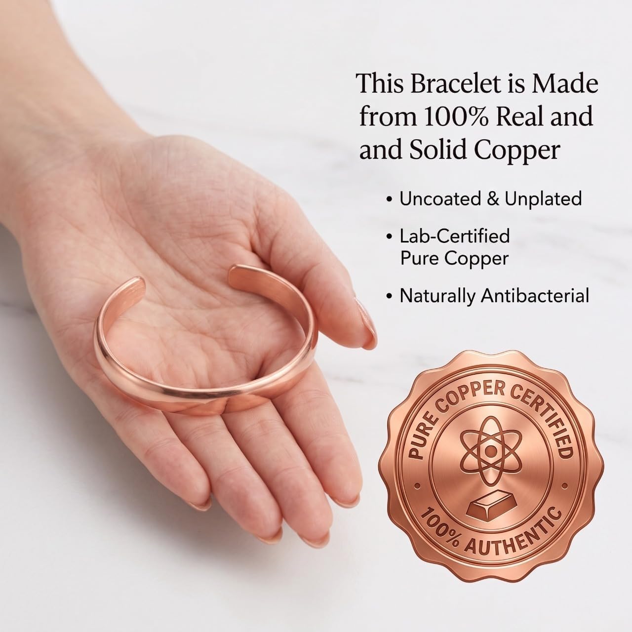Handmade 100% Pure Copper Cuff Bracelet for Women & Men (Uncoated & Unplated) - Solid Copper Bracelets Jewelry Gift for Women & Men (6.25" to 8.5" Size)