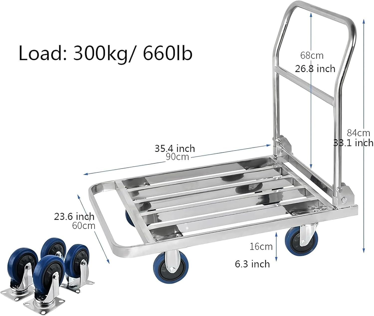 Carrello a pianale Carrello Pieghevole in Acciaio Inox con Carrello a pianale Cavo Carrello Mobile Carrello Portatile(90 * 60)