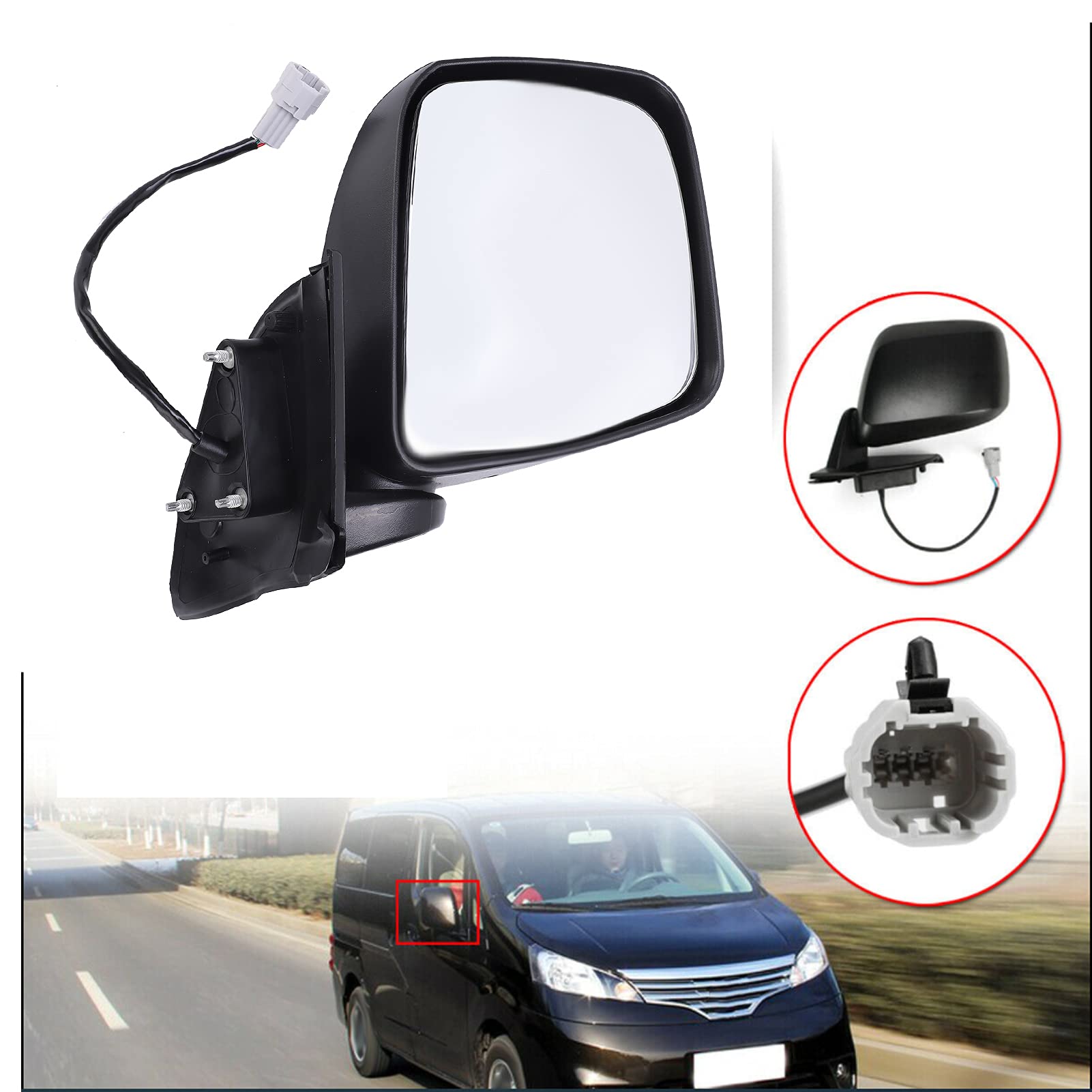SAD952044 Specchietto Retrovisore Lato Passeggero, Sostituzione KIMISS Power per Retrovisore Esterno Destro per NV200 2010‑2016 Specchietto Retrovisore Auto Destro (nero)