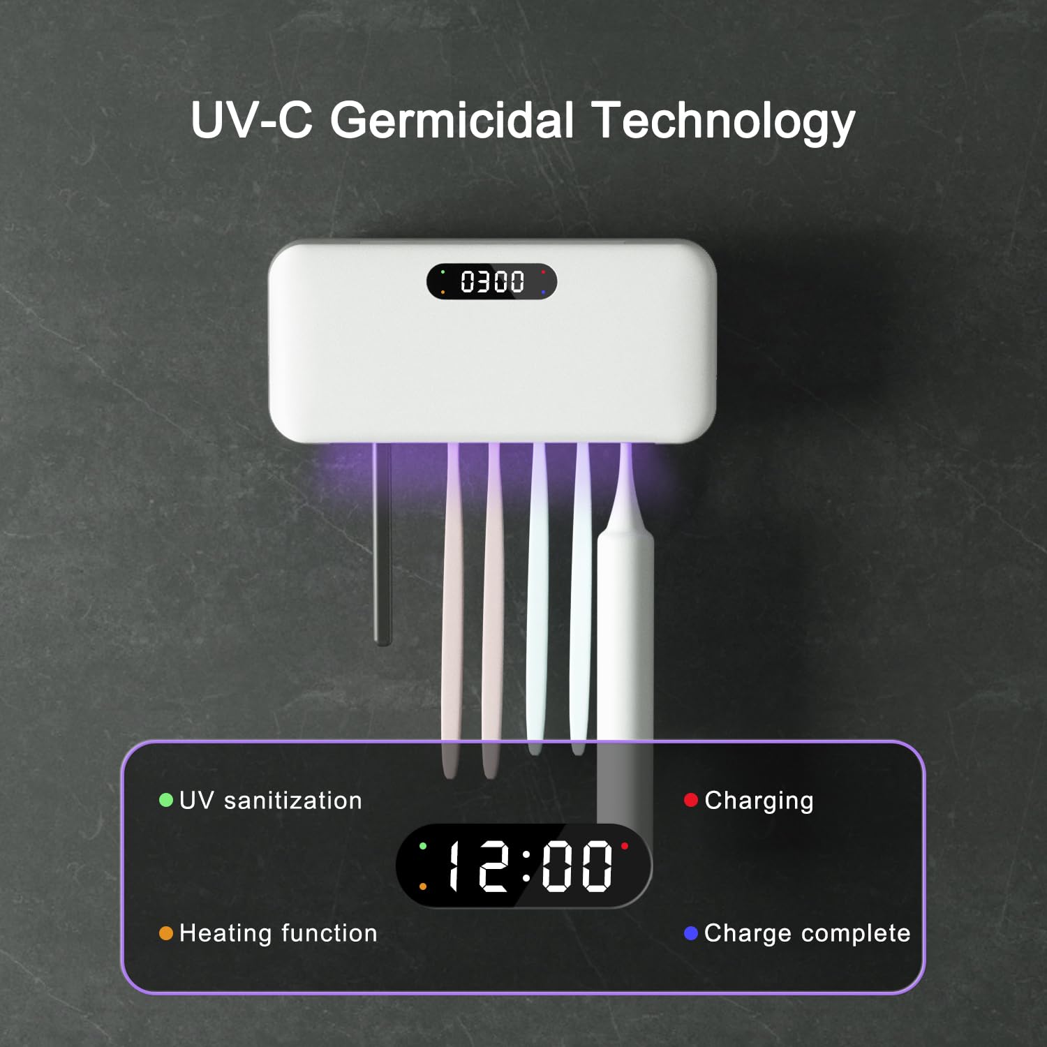 Soporte para cepillo de dientes, funda limpiadora de cepillos de dientes, funda portátil de carga USB con luz U V-C