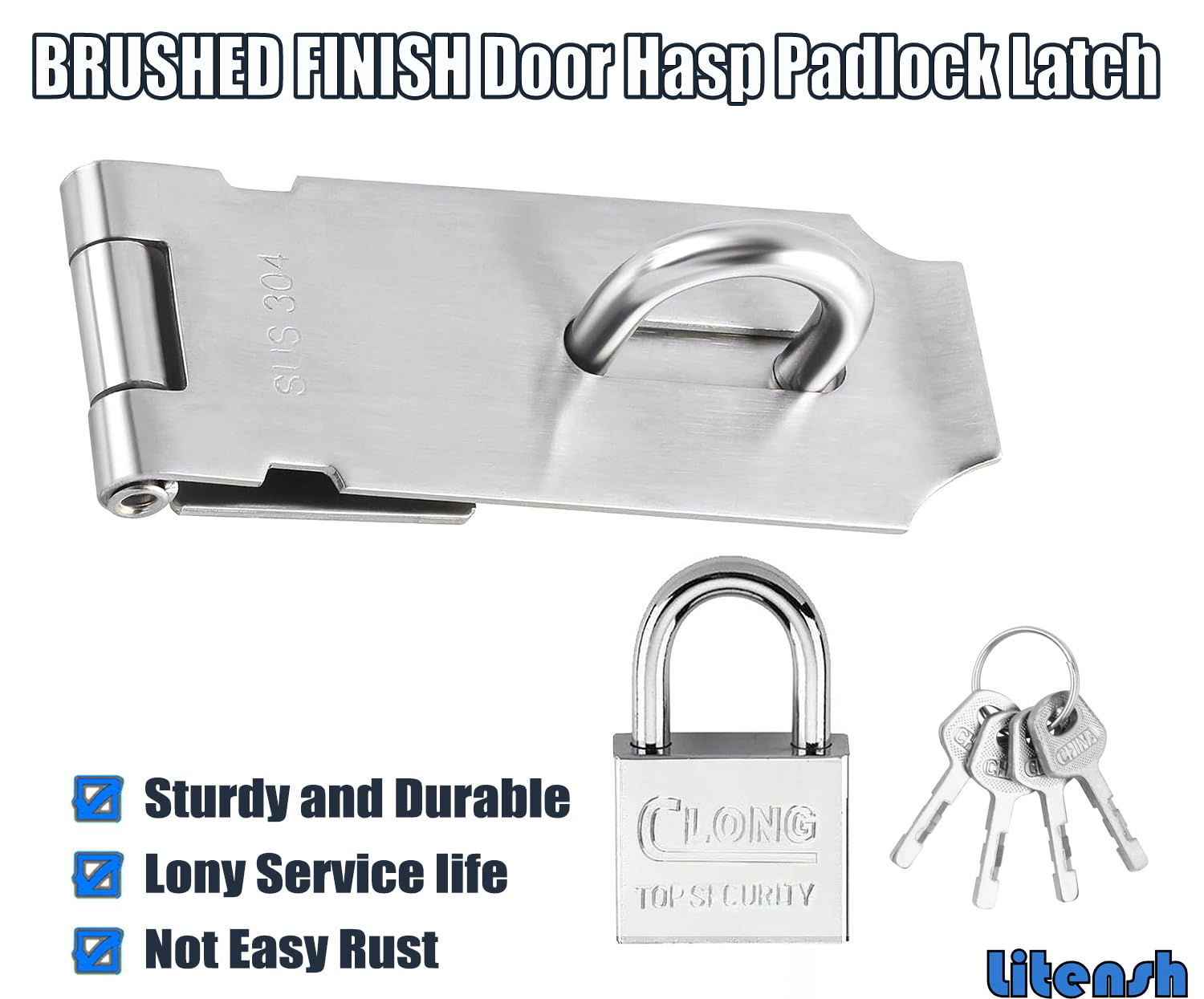 Serrature per porte in acciaio inox da 7,6 cm con lucchetto, chiusura di sicurezza Packlock Hasp, serratura extra spessa, chiusura per cancello, capannone, per camera da letto, garage,