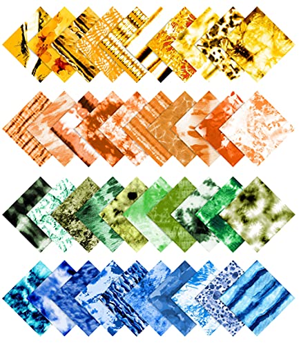 Soimoi Tie Dye Print Precut 5-inch Cotton Fabric Quilting Squares Charm Pack DIY Patchwork Sewing Craft- White