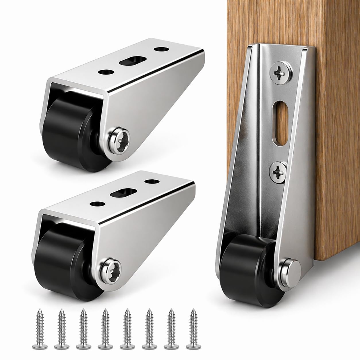 Heavy-Duty Rigid Caster Wheels for Wooden Doors | 2.68 Inch Silent Bearings, Side Mount L-Shaped Metal Rollers for Drooping Support Bolt-On Installation (2-PCS.) With Screws. (2)-image-40