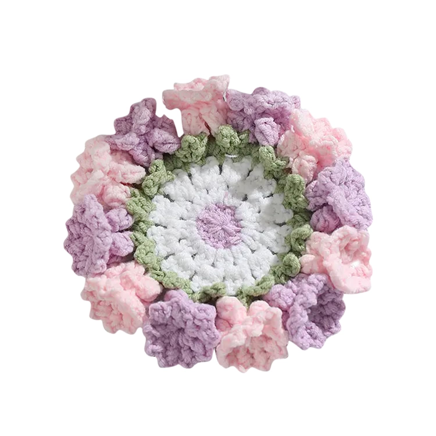 Magicaldiy Pink Handmade Crochet Flower Bouquet Coaster, 3D Knitted Floral Coaster For Drinks, Coffee Table Home Office Desktop Table Decoration Country Style Decoration (Pink)