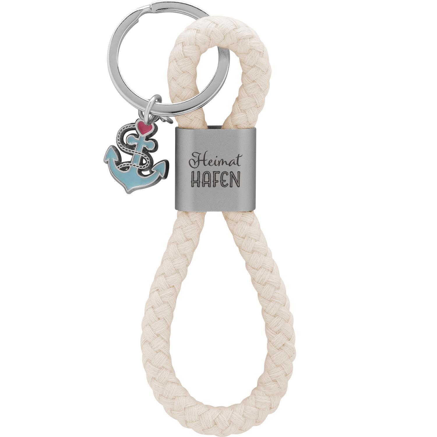 GRUSS & CO Key Ring Loop Motif Harbour | Pendant Consisting of a Braided Loop, with Motif Print Home Harbour, with Anchor Charm | 48361