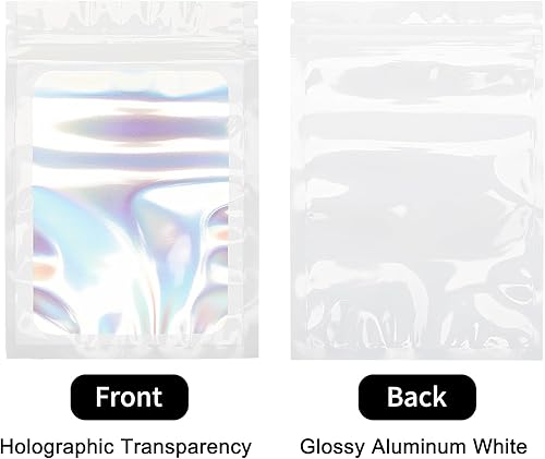 Miniatura 10 de joycraft 100 bolsas de tereftalato de polietileno, bolsas de embalaje holográficas, bolsas resellables a prueba de olores, bolsa de joyería para