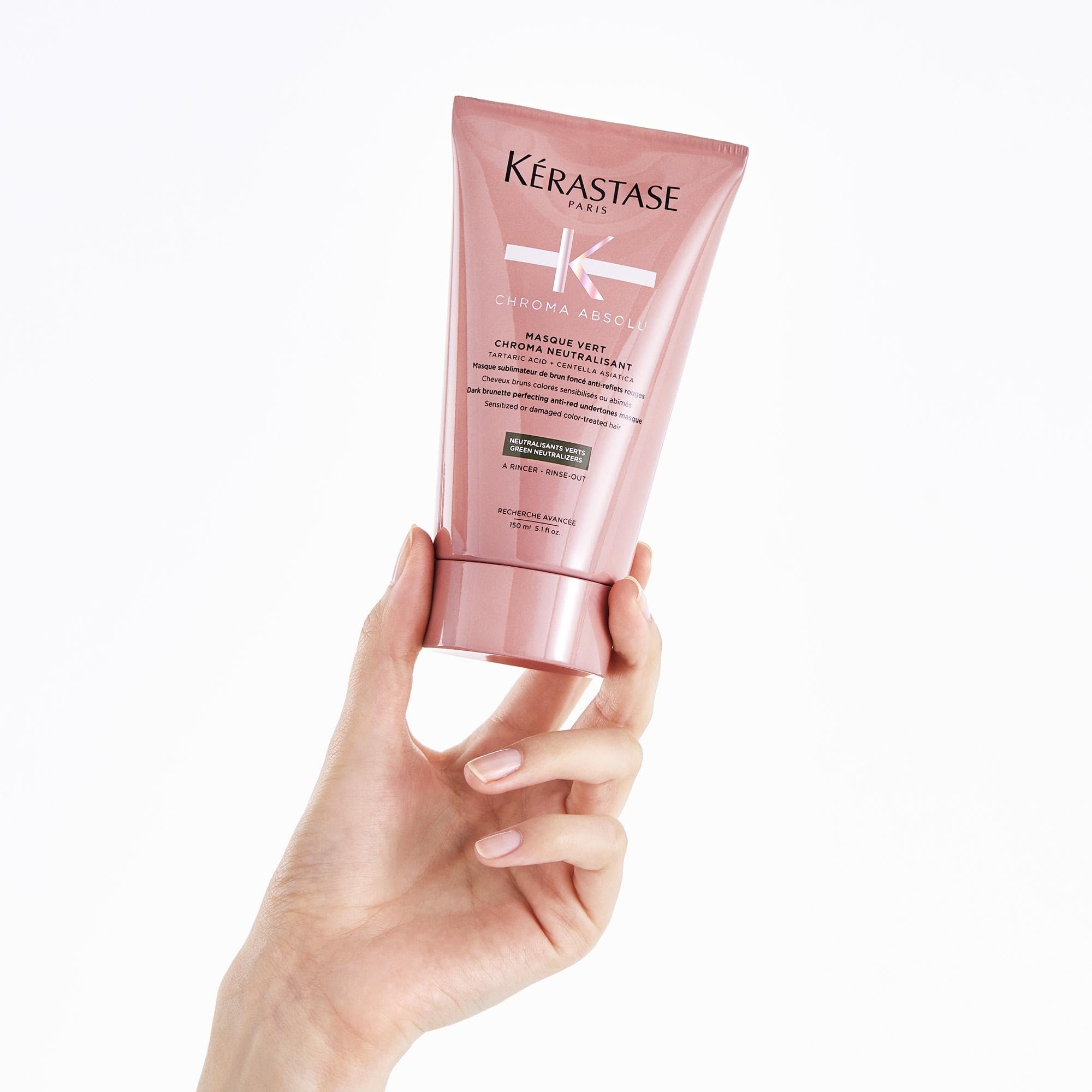 Kérastase Haarmaske für strapaziertes oder geschädigtes und dunkelbraunes Haar, Masque Vert Chroma Neutralisant, Chroma Absolu, 150 ml