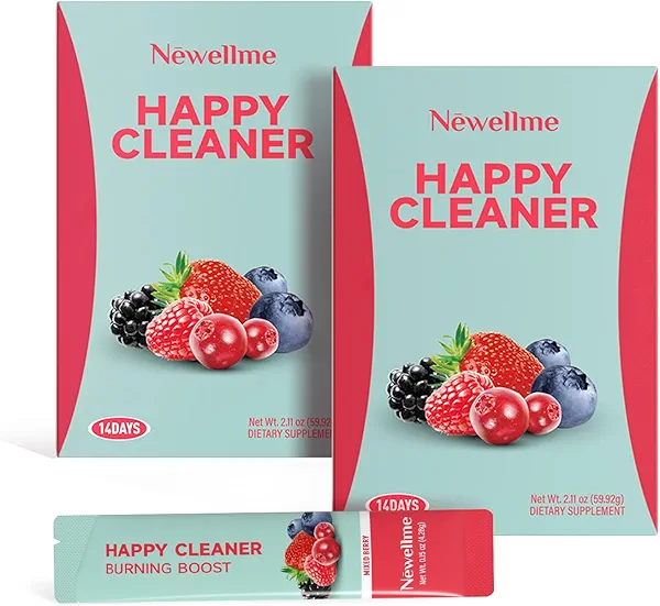 NEWELLME Happy Cleaner Gut Health Superfoods Powder, Berry Flavor, with Probiotic, Prebiotic & Plant-Based Fiber for Gut Balance, Bloating Relief, Vegan Sugar Free Drink Mix (28 Packets)