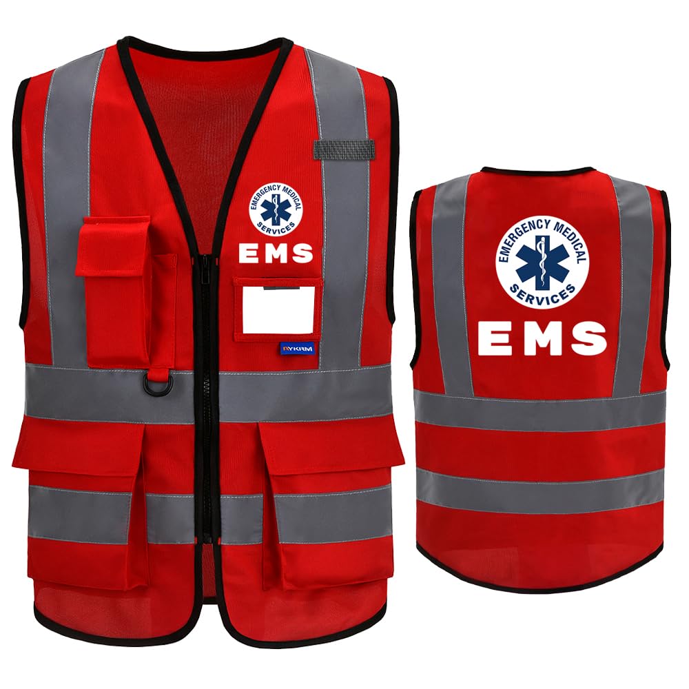 Reflective Security Safety Vests Heavy Duty with 7 Pockets and Front Zipper