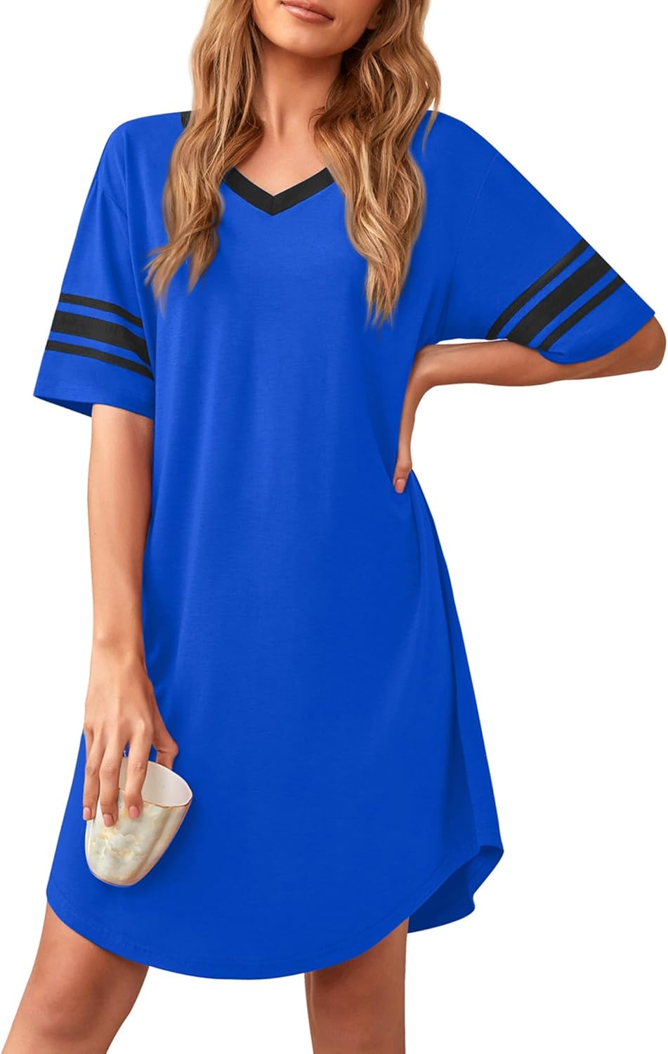 WEACZZY Womens Nightgown Short Sleeve Sleepshirt Casual Nightshirt V Neck Sleepshirt Loungewear