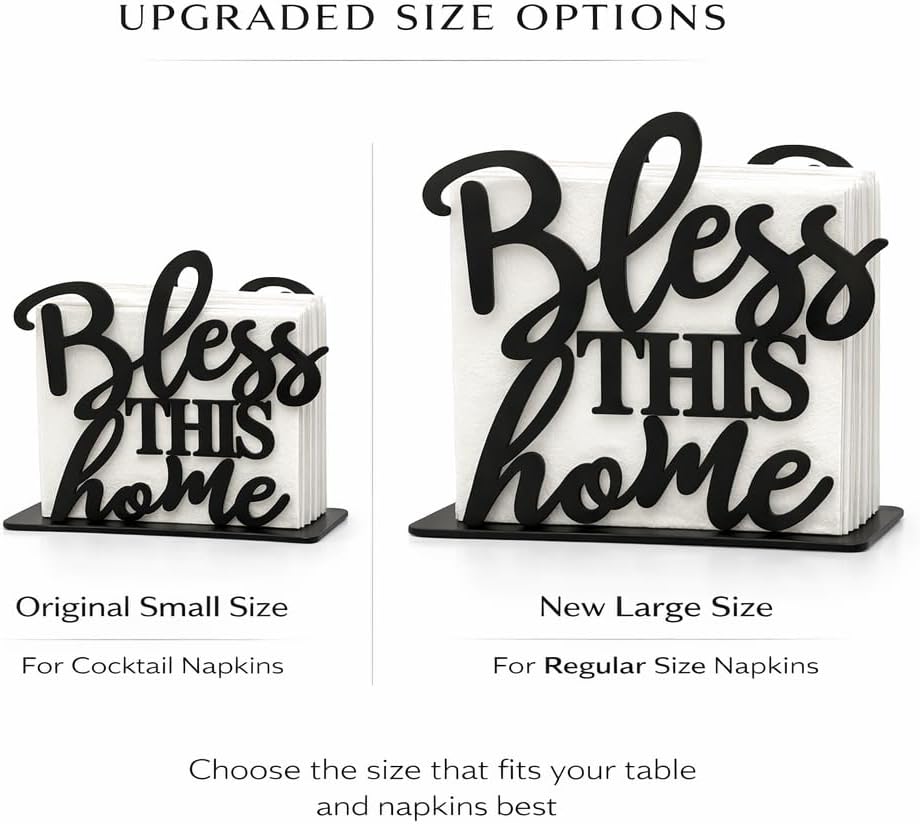 2Pack Bless This Home Napkin Holder for Table, Modern Metal Black Napkin Holders for Kitchen Dining Tables & Countertops, Paper Cocktail Napkins Holder Dispenser for Indoor & Outdoor image 2