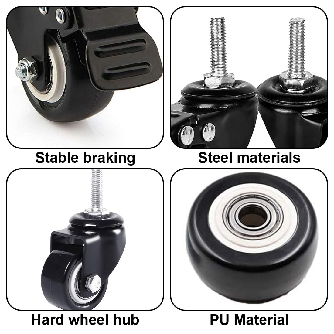 4 Rotelle Per Mobili M8 - 2 Con Freni E 2 Senza, Portata 35 Kg, Gomma Silenziosa, 360° - Foto 3