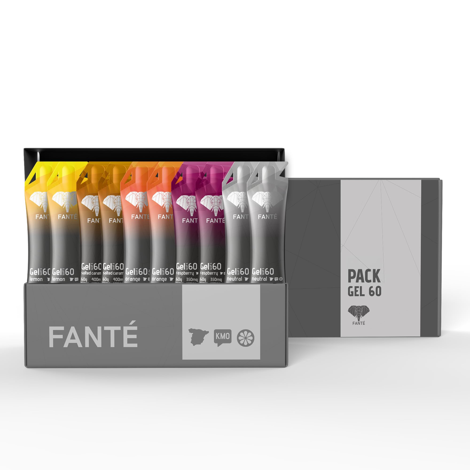 FANTÉ Pack Geles de 60 | 10 Geles Energéticos Surtidos | 2 Unidades de Cada Sabor para Running, Ciclismo y Deportes de Resistencia