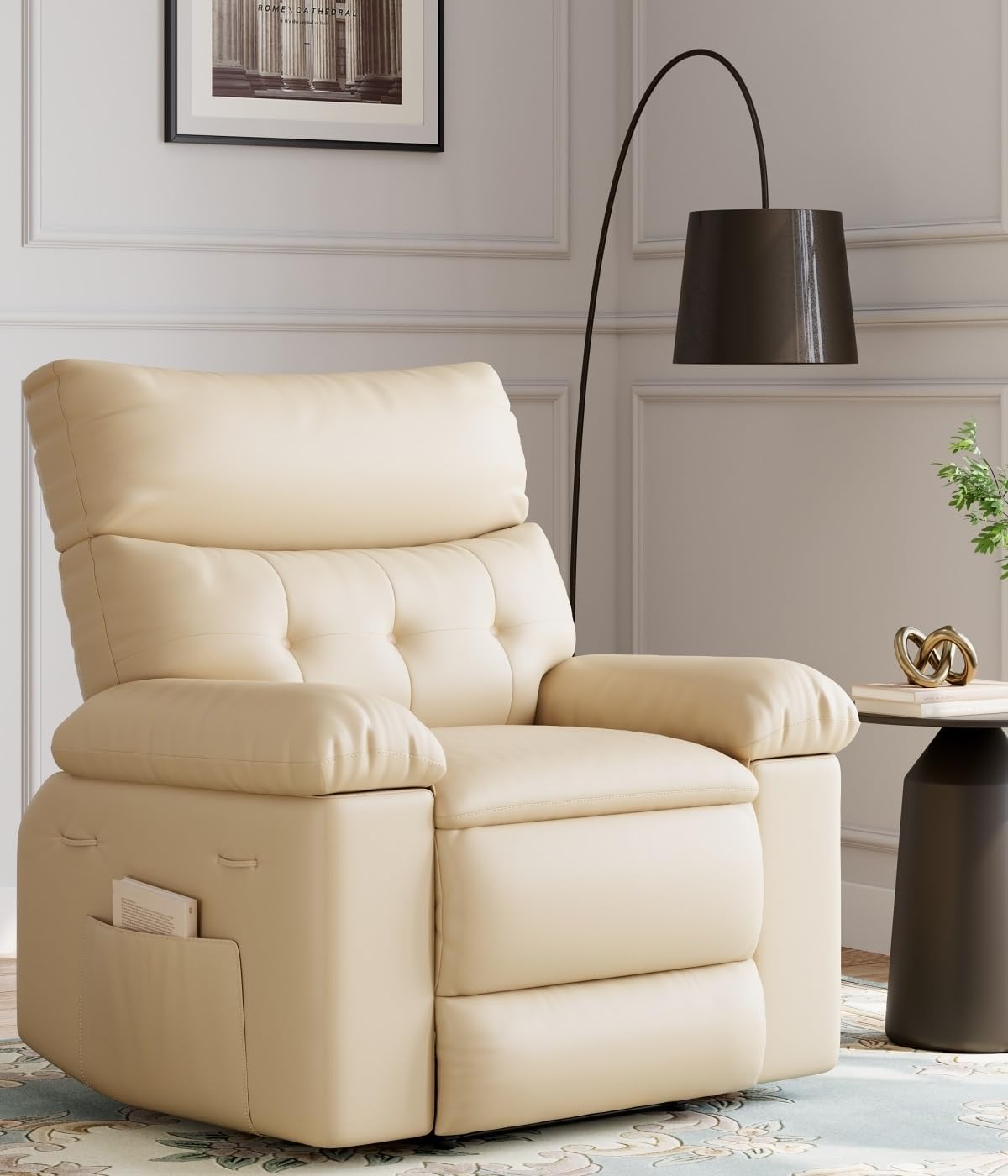 Oversized Recliner Chairs with Massage and Heat - 360° Swivel Lazy Rocking Chair for Adults with Remote Control for Living Rooms, Bedrooms and Nurseries - Beige