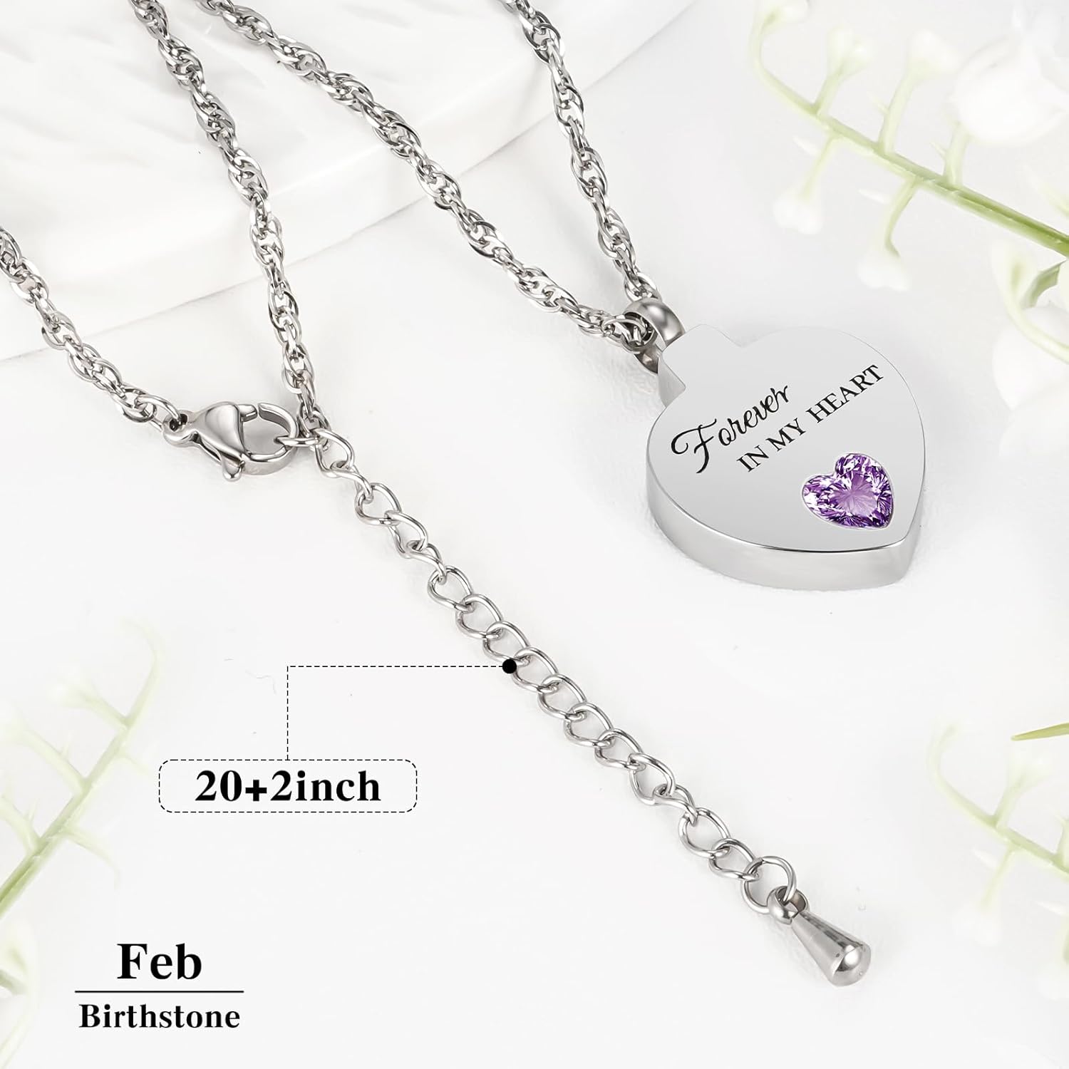XIUDA Crystal Cremation Urn Necklace for Ashes Keepsake Birthstone Cremation Jewelry Heart Ashes Necklace for Women Stainless Steel Memorial Pendant - Forever In My Heart - Image 3