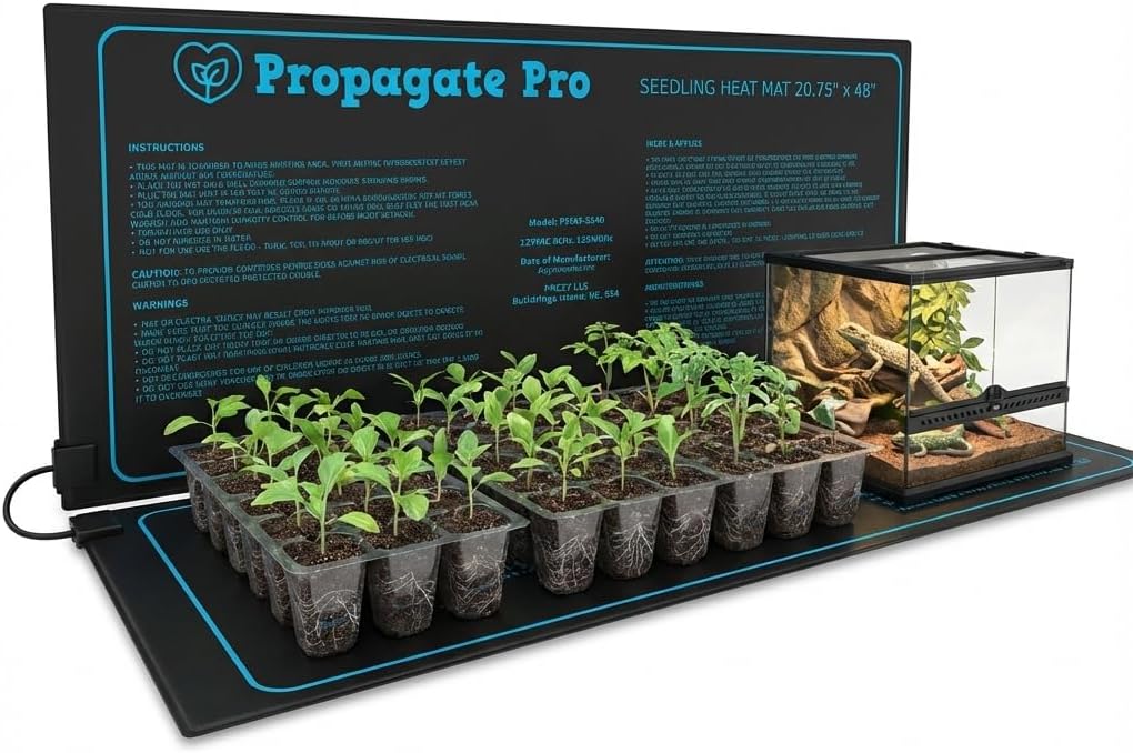 4' Foot Seedling Heating Mat | Fits (4) Standard 1020 Tray | 48" inch Germination Grow Heat Pad for Seed & Starter Plants Soil Warmer for Indoor Home Gardening (20x48 Single)