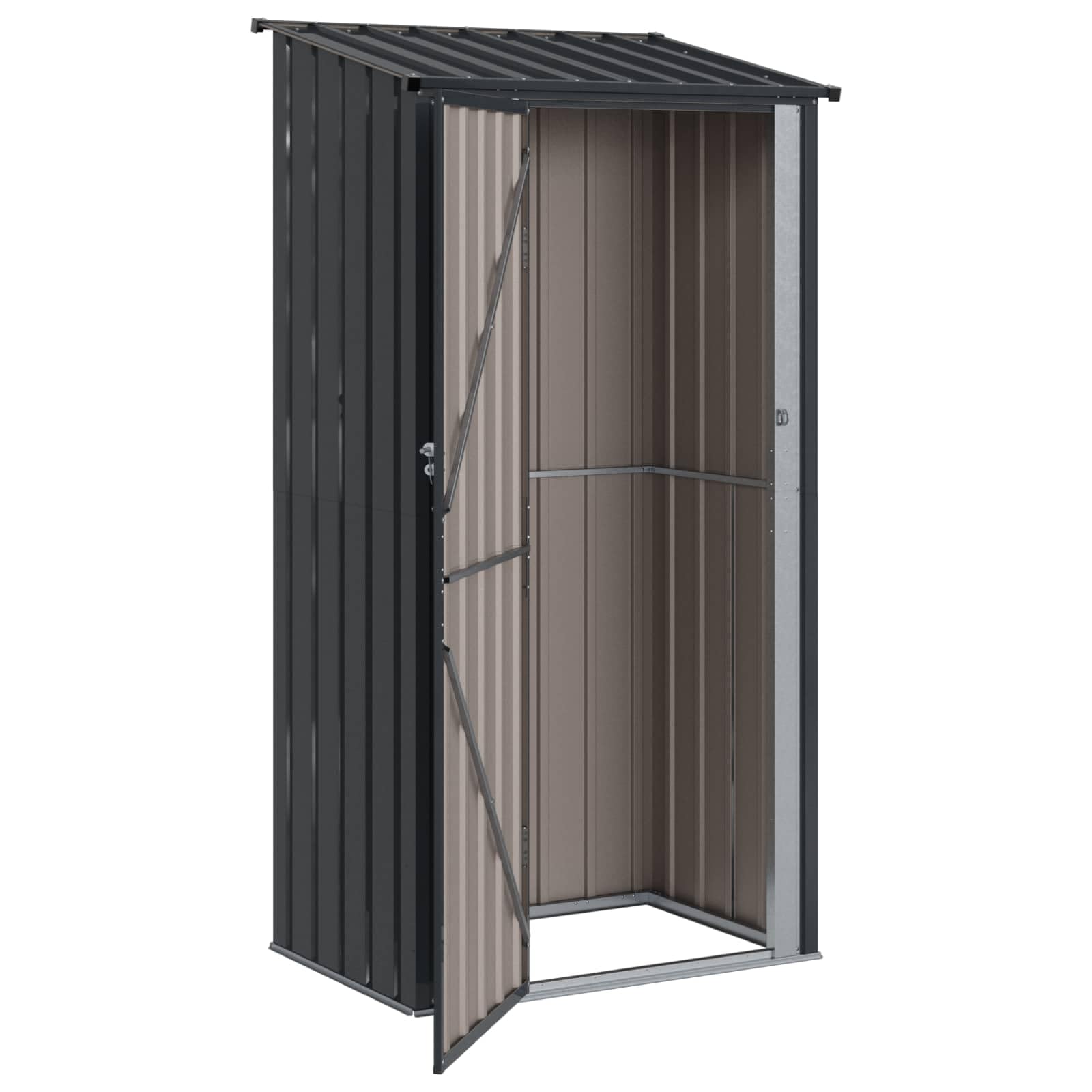 Domek ogrodowy, antracyt, metalowy, 103 x 74 x 200 cm, odporna na warunki atmosferyczne szopa na narzędzia z zamkiem, magazyn narzędzi, kosiarki, roweru, kosza na śmieci, idealna na taras
