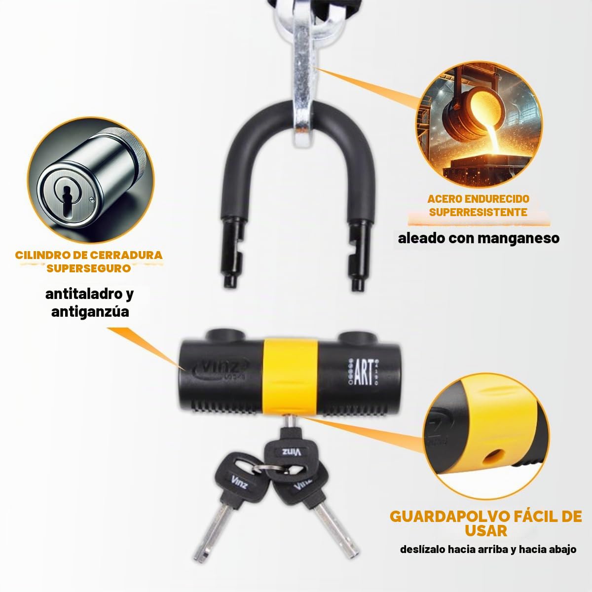 VINZ Trivor Candado de Moto Disco | Antirrobo con Llave | Homologada ART 4 | Testado Acero Endurecido ø11mm | Candado de Cadena/Cadena de cerradura para Motos & Scooters - 150cm