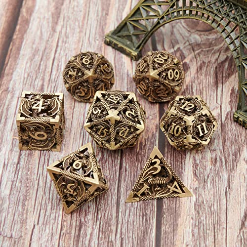 Image of DND Dice Set Metal Dice Dungeons and Dragons Dice Gift Polyhedral Dice Set Role Playing Dice D20 Hollow Polyhedral dice Set for Dungeons and Dragons RPG MTG Table Games