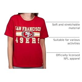 Ultra Game NFL Official Women\'s Distressed Graphics Super Soft Crew Neck T-Shirt, San Francisco 49ers, Team Color, Small