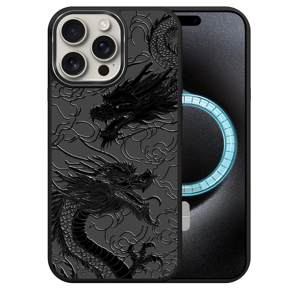 DAIZAG Case for iPhone 16 Pro, [Durable Shockproof Protective Magnetic Cover] [Compatible with MagSafe],Dragons Black