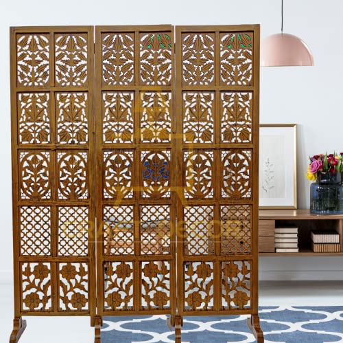 Image of Wooden Room Partition Screen Divider with Stands for Living Room & Bedroom | Folding Wooden Separator & Panel Room Partition Wall for Office & Salon