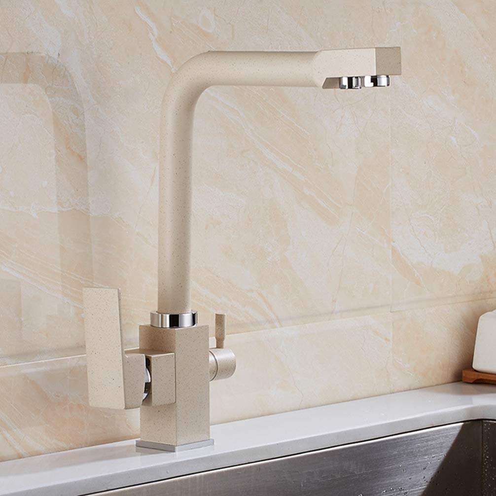 Robinet de cuisine 3 voies avec filtre eau mitigeur beige evier chrome