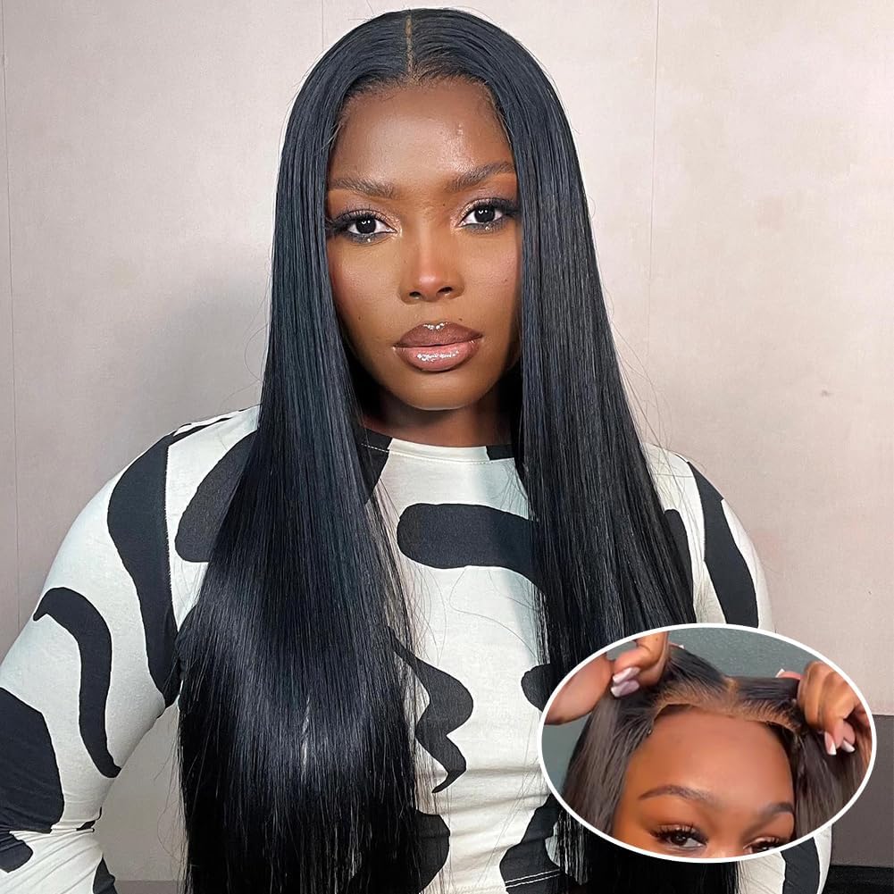 Wear and Go Glueless Wigs Human Hair Pre Plucked Pre Cut 220% Density 5x5 HD Lace Closure Wigs Human Hair 20 Inch Straight Human Hair Wigs for Women Glueless Wigs for Beginners Natural Hairline