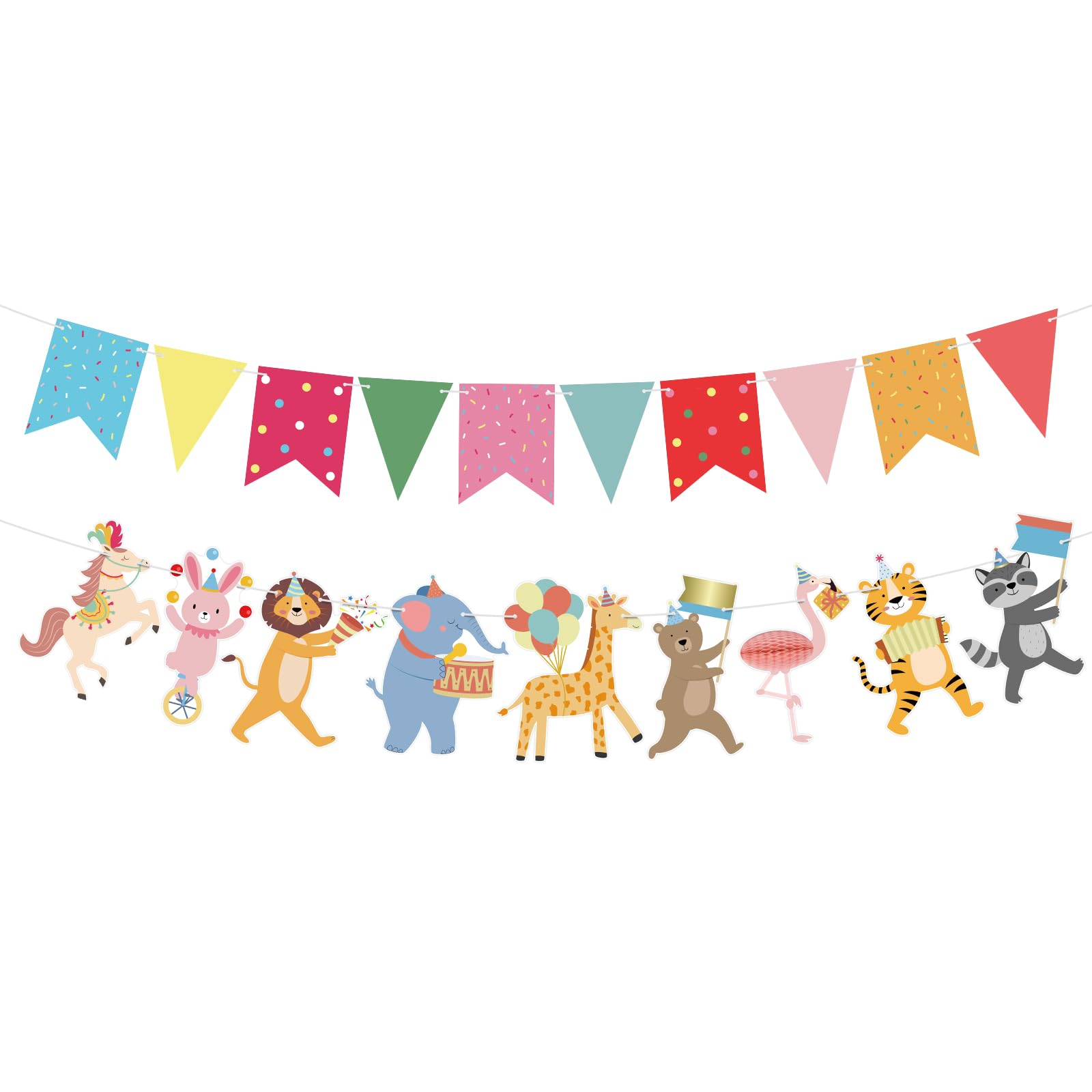Lemicin Animal Party Banner with Colorful Pennant Banner Flag Animal Parade Birthday Decorations Happy Birthday Garland for Kids Girls Boys Zoo Carnival Circus Party Decorations Supplies