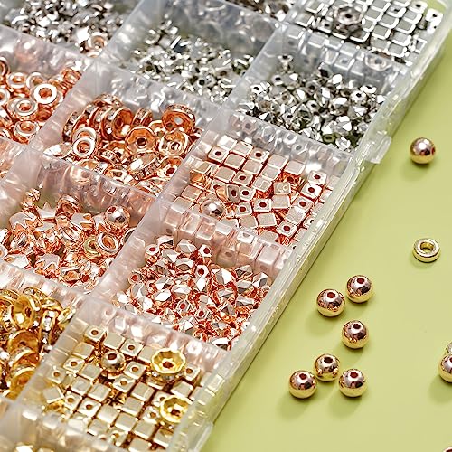 6mm Spacer Beads for Jewelry Making, 3-Color Metallic Mix (Golden, Silvery, Rose Golden) Round Loose Beads, Professional DIY Accessories for Bracelets, Necklaces and Earrings(Three Metallic Colors) — view 3