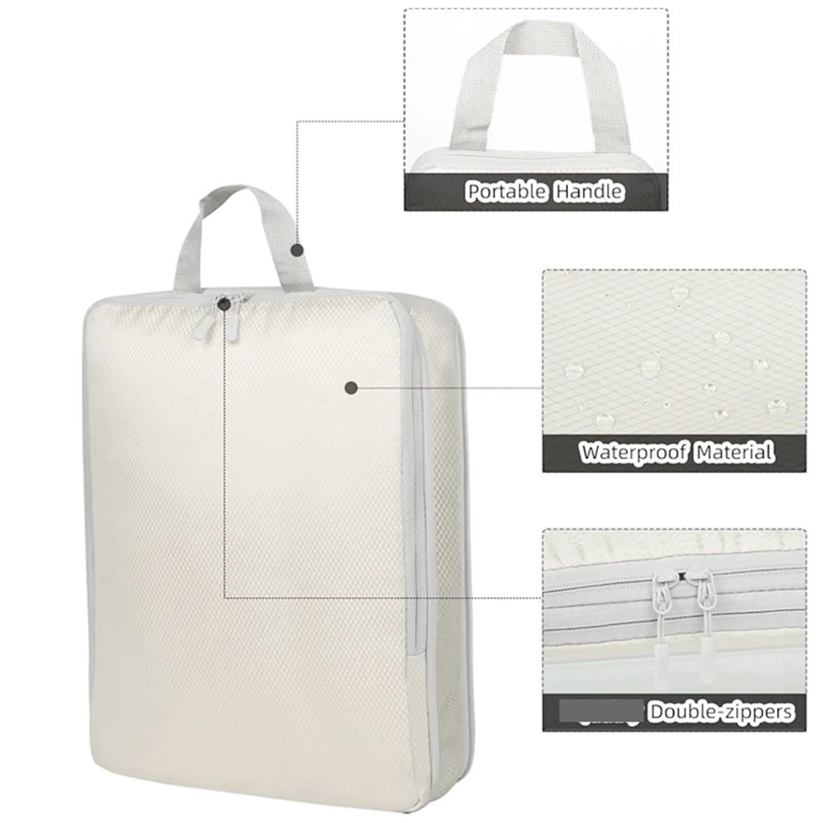 Set di 4 borse portaoggetti da viaggio con compressione, for riporre bagagli, abbigliamento e altro ancora per Vestiti, Scarpe, Cosmetici(Beige)